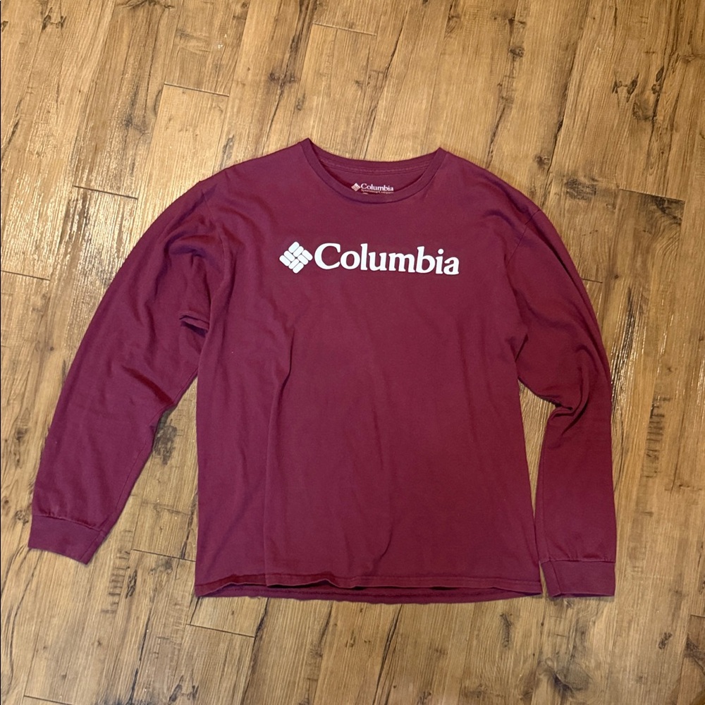 Columbia Men's Burgundy Long Sleeve Tee 100% Cotton